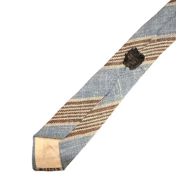 Vintage Lacrosse Woven Striped Tie Blue Brown Beige 3.5” Wide 56” Length Retro - Picture 6 of 10